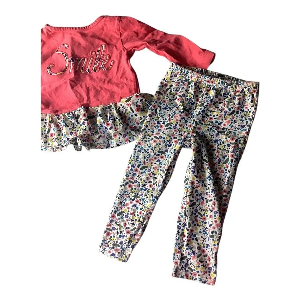 Carter's Outfit 2 pc Baby Girl 18M Ruffled Top &‎ Floral Leggings Multicolor